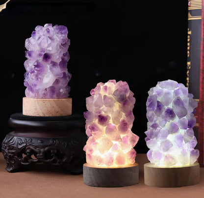 Natural Amethyst Crystal Wishing Lamp with USB Interface and Dimmer Switch - Perfect for Home Decor and Meditation Energy Generator