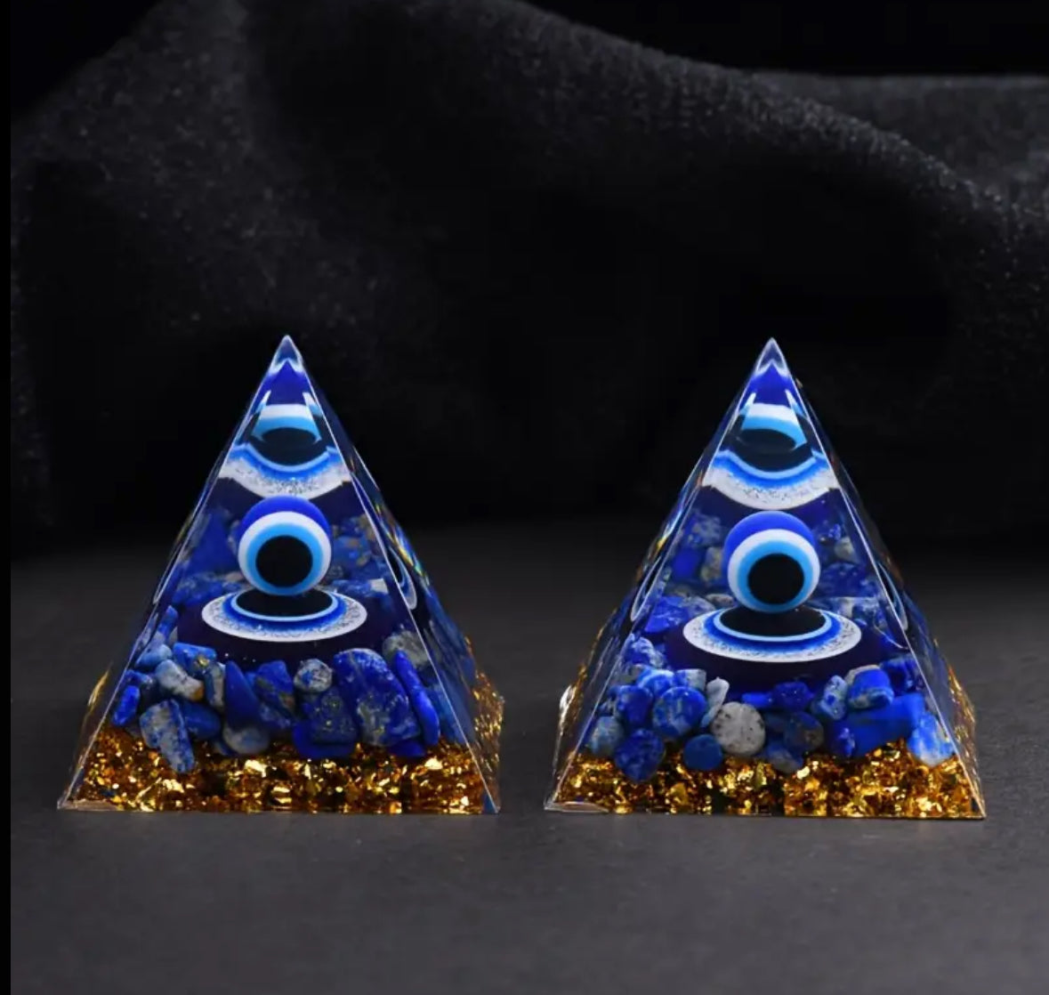 2PC SET All Lapis Eye Chakra Energy Oregone Pyramid Generator