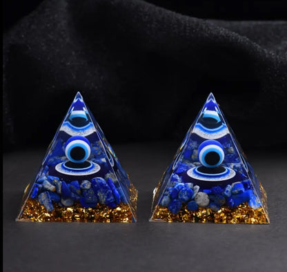 2PC SET All Lapis Eye Chakra Energy Oregone Pyramid Generator