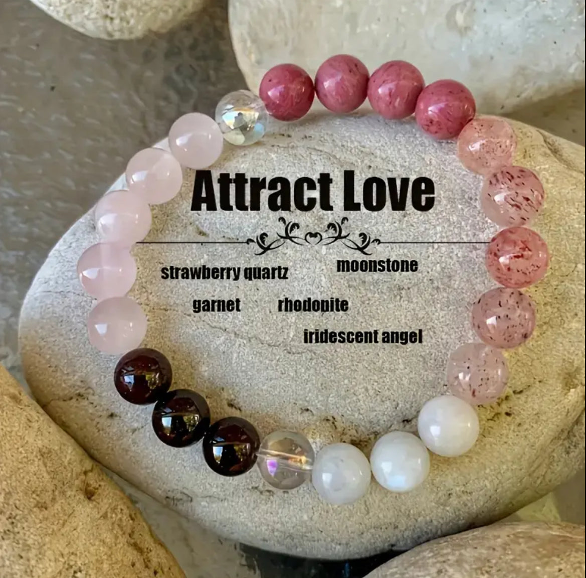 Attract Love style Chakra Bracelet - Strawberry Quartz, Moonstone, Angelic Bracelet