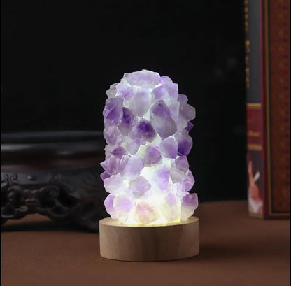 Natural Amethyst Crystal Wishing Lamp with USB Interface and Dimmer Switch - Perfect for Home Decor and Meditation Energy Generator