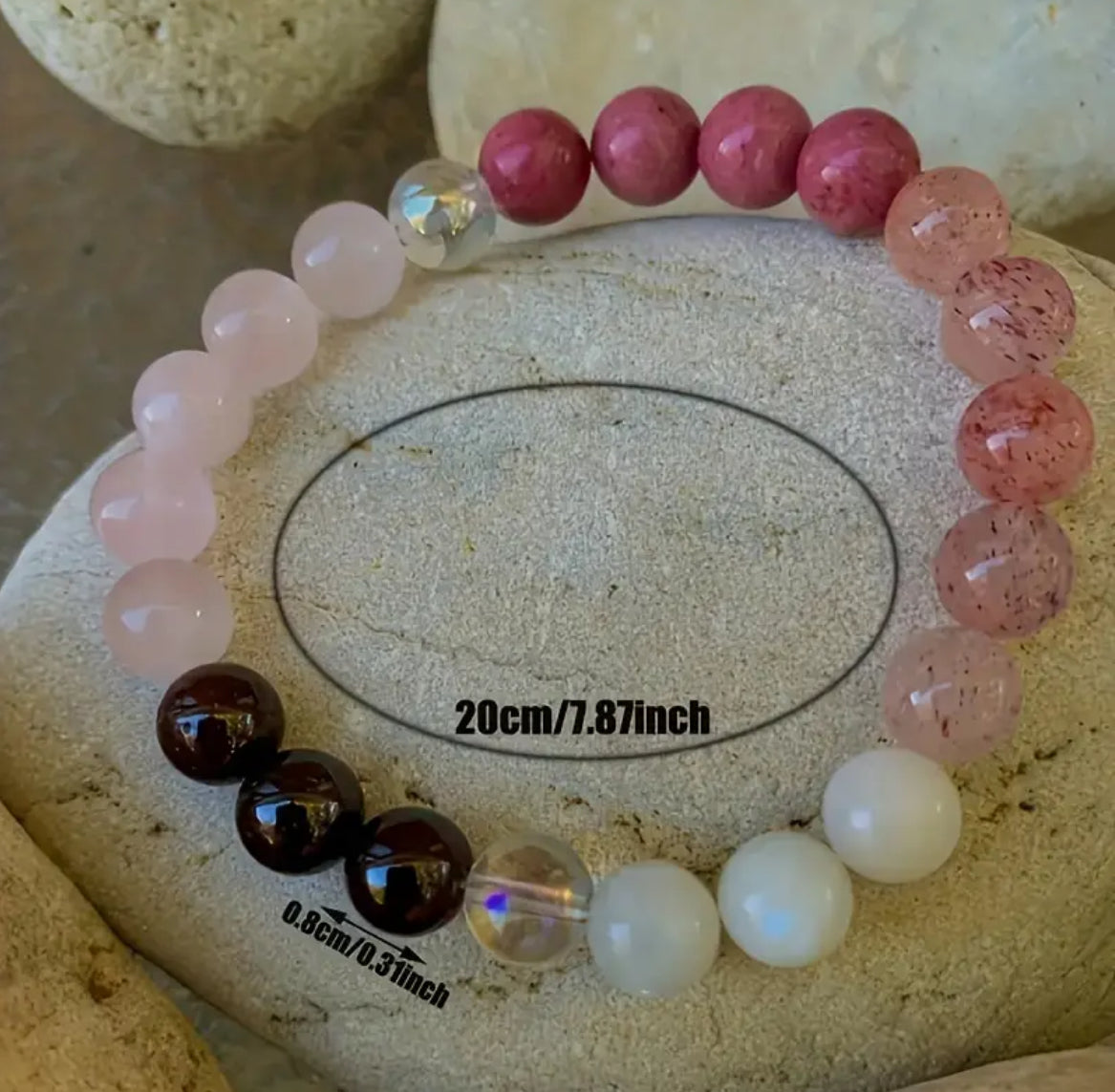Attract Love style Chakra Bracelet - Strawberry Quartz, Moonstone, Angelic Bracelet