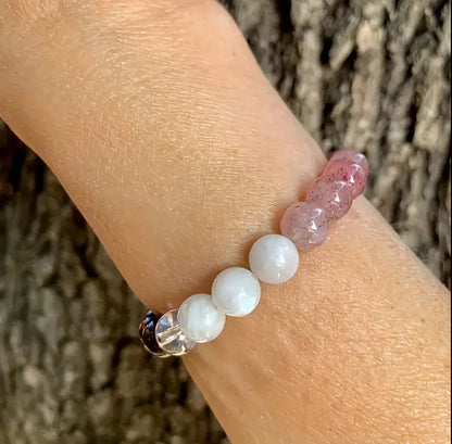 Attract Love style Chakra Bracelet - Strawberry Quartz, Moonstone, Angelic Bracelet